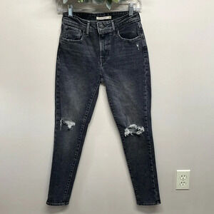 NWOT Levi’s 721 High Rise Skinny Black Wash Denim Jeans Distressed 26